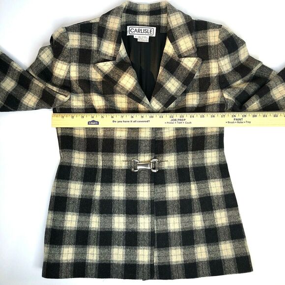 Carlisle Wool Blazer Sz 4 Plaid 90s Preppy Clueless Cher Style Toggle Closure - Picture 6 of 16